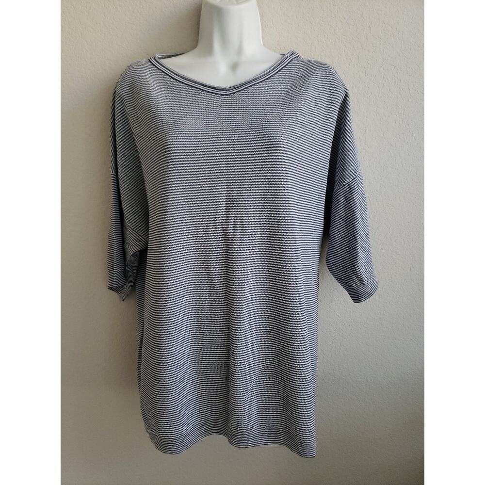Oska Pullover‎ Toria Knit Stretch Size 4 Blue White Striped Shirt Viscose Top